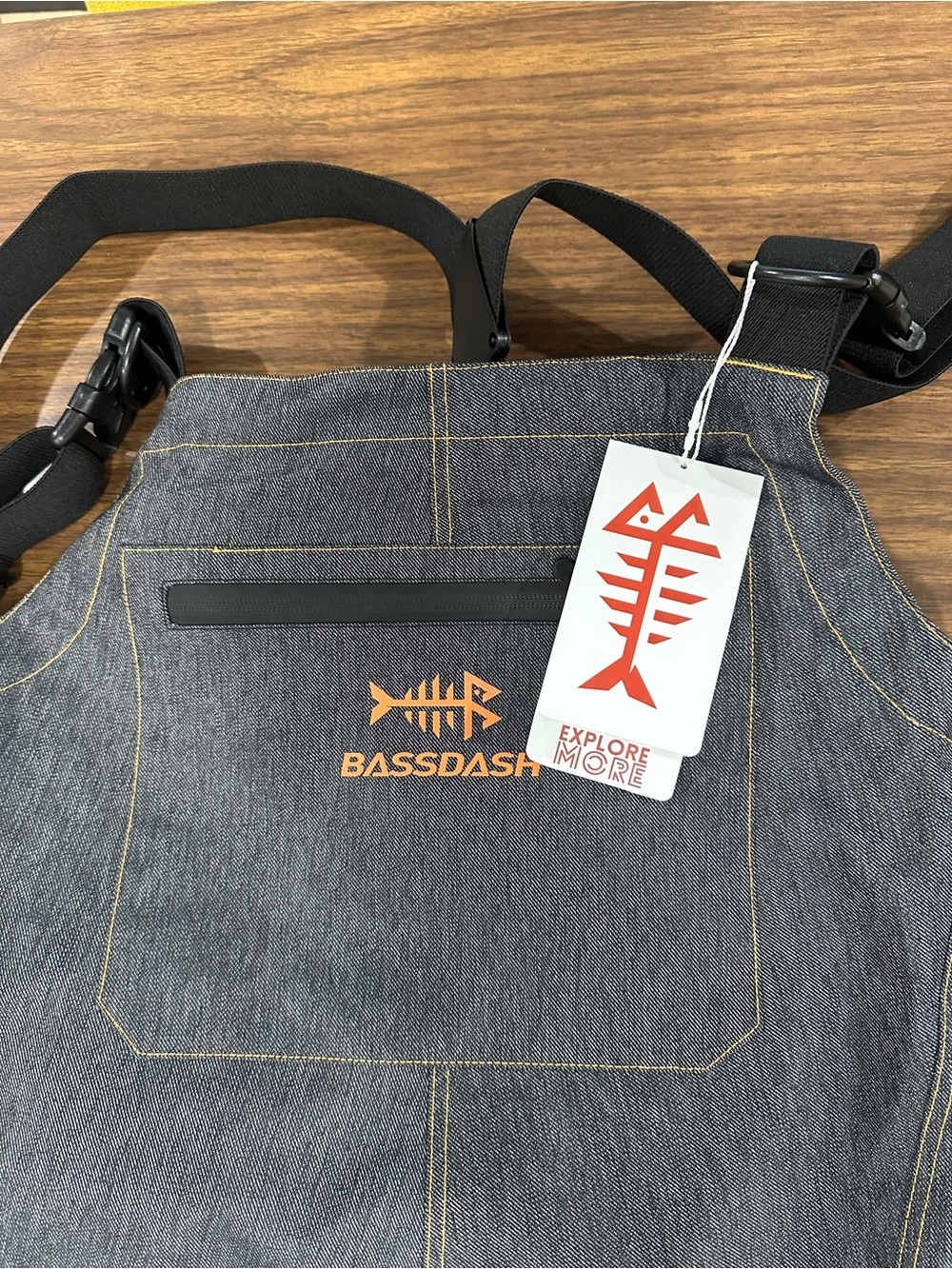 Men's Gray Denim Bib Apron with Orange Logo